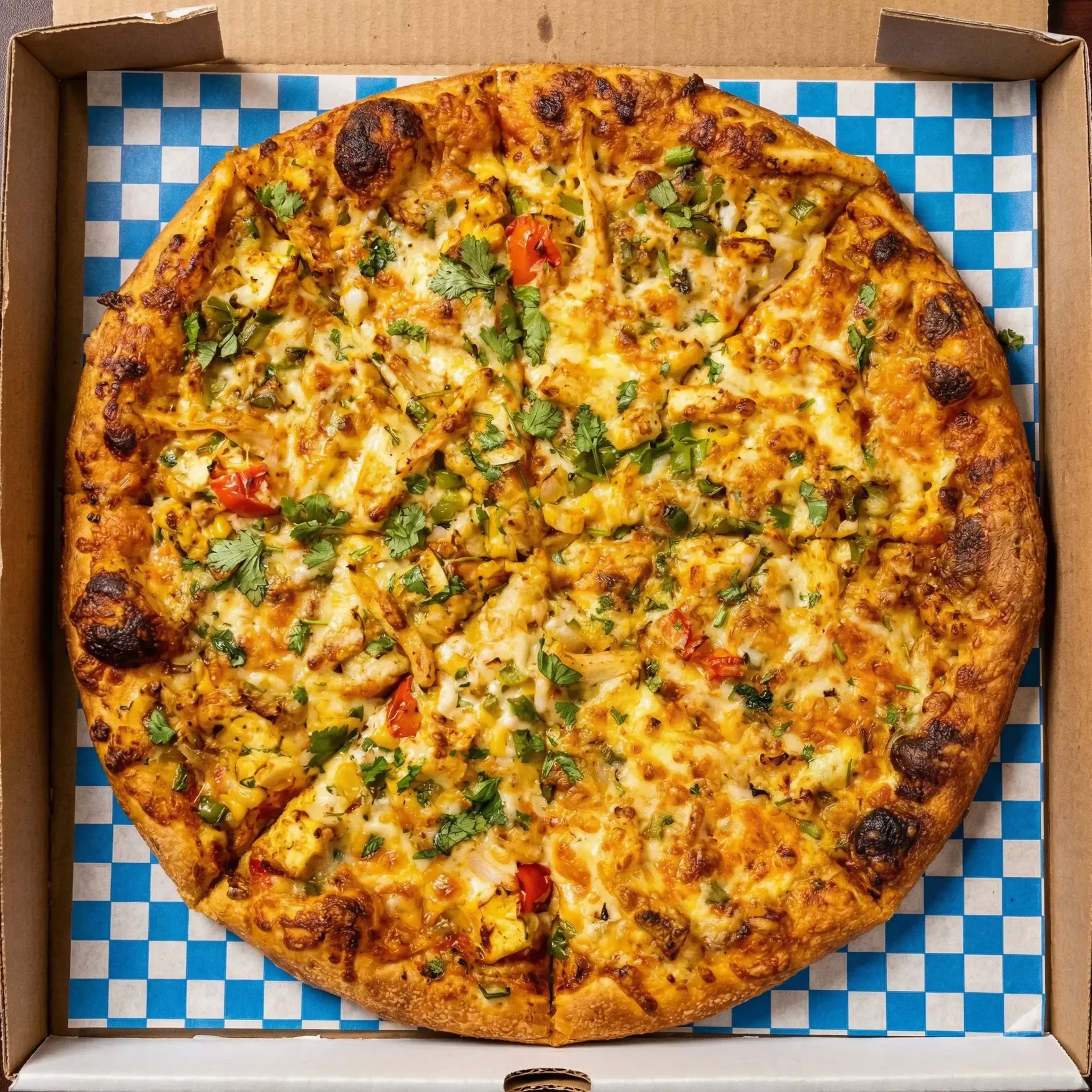 Punjabi Vegetarian Pizza at Delicious Pizza N Wings Winnipeg - loaded veggie with Indian toppings